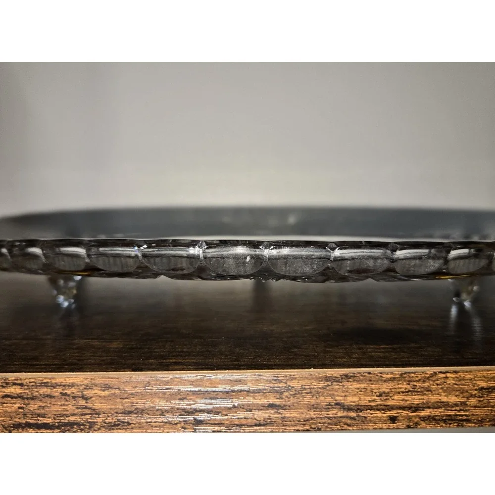 Bohemian Crystal Diamond‎ Cut Footed Cake Plate Orange & Clear Vintage